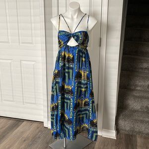 Anthropologie Blue and Yellow Maxi Dress